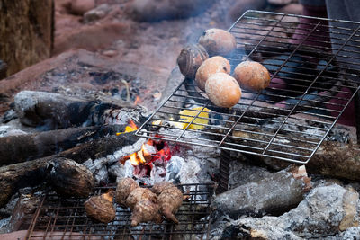 Egg grilled on sieve, simply breakfast in winter in southeast asin. people and objects