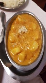 High angle view of dessert in bowl on table