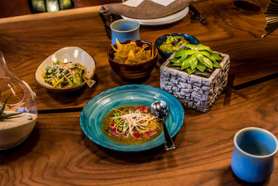 High angle view of food on table