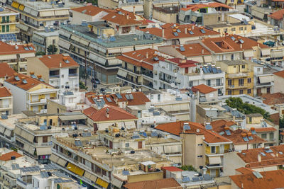 High angle view of houses in city