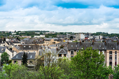 High angle view of townscape against sky