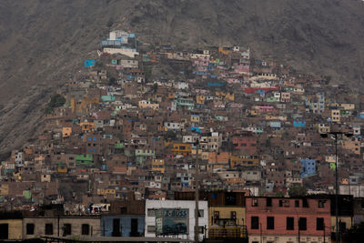 High angle view of buildings in city on a mountain 