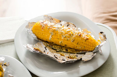 Close-up of food in plate on table