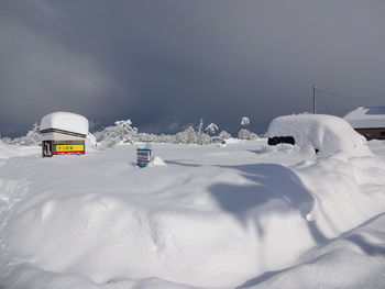 Snow covered landscape against sky