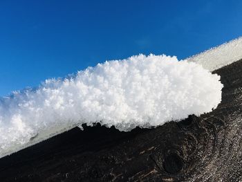 Low angle view of snow against sky