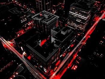 High angle view of illuminated lighting equipment at night