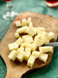 High angle view of chopped vegetables on cutting board