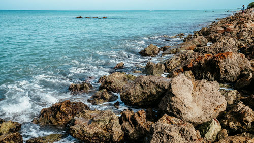 Scenic view of sea shore against sky