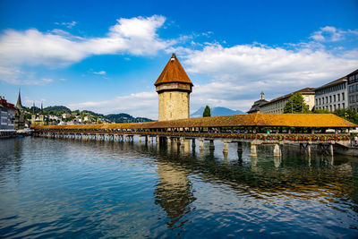 Bridge over river against sky