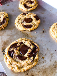 High angle view of cookies on table