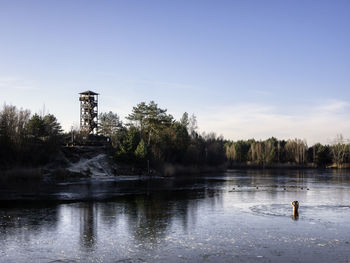 Alone man swimming in cold water. . photo was taken 20.11.2020