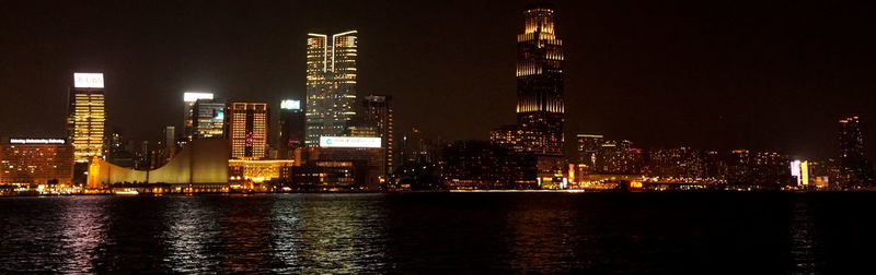 Illuminated buildings against sky at night