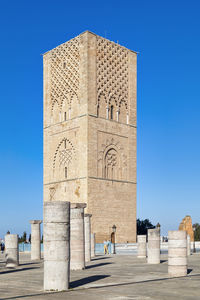 View of historic building against clear blue sky