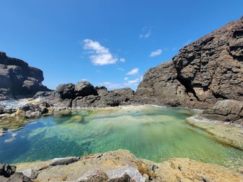 Scenic view of rocks against sky