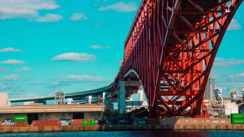 View of bridge over sea against cloudy sky