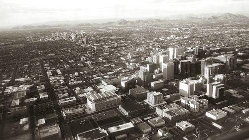 High angle view of cityscape against sky