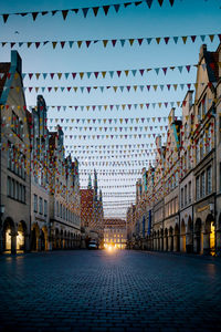 Buildings in city at dusk