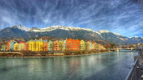 Scenic view of lake against cloudy sky