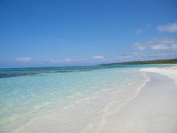 Scenic view of beach against blue sky