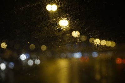 Defocused image of wet illuminated lights at night