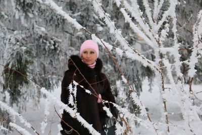 Portrait of woman in snow