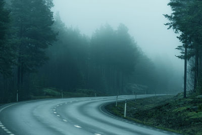 Road amidst trees in forest against sky