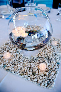 High angle view of shells on table