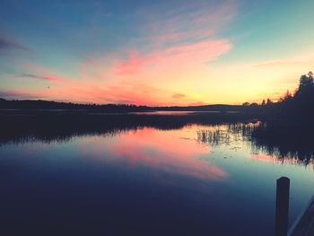 Scenic view of lake against sky during sunset