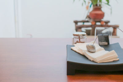 Close-up of bread and coffee on table