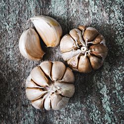 High angle view of bread on wood