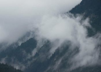 Scenic view of mountains against cloudy sky