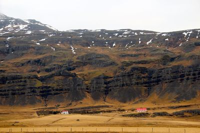 Aerial view of landscape and mountains against sky