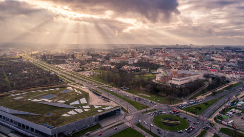 High angle view of cityscape against sky