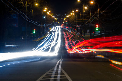 Light trails on city street at night
