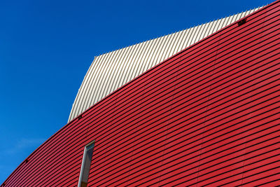 Low angle view of building against clear blue sky