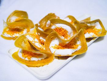 High angle view of bread in plate