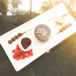 High angle view of heart shape on table