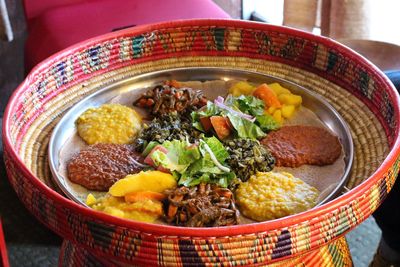 High angle view of food in plate