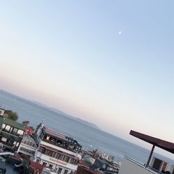 High angle view of sea against clear sky