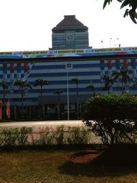 Exterior of buildings against clear sky