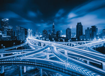 High angle view of illuminated bridge in city