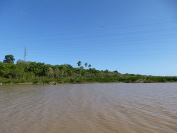 Scenic view of lake against clear sky