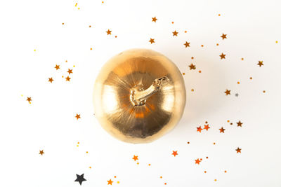 High angle view of apple against white background