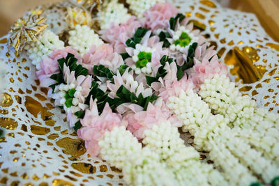 High angle view of pink flowering plant