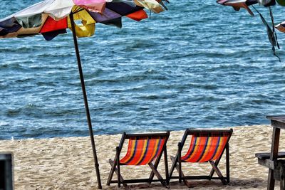 Lounge chairs on beach