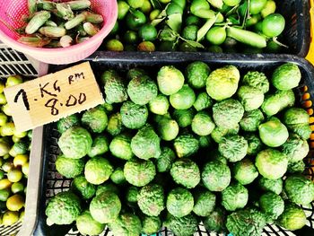 High angle view of vegetables for sale in market