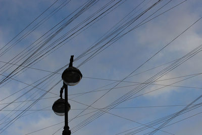 Low angle view of power lines against sky