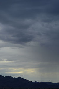 Scenic view of silhouette mountain against sky at sunset