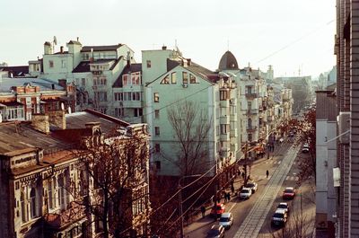High angle view of buildings in city
