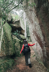 Close-up of woman sitting on tree trunk